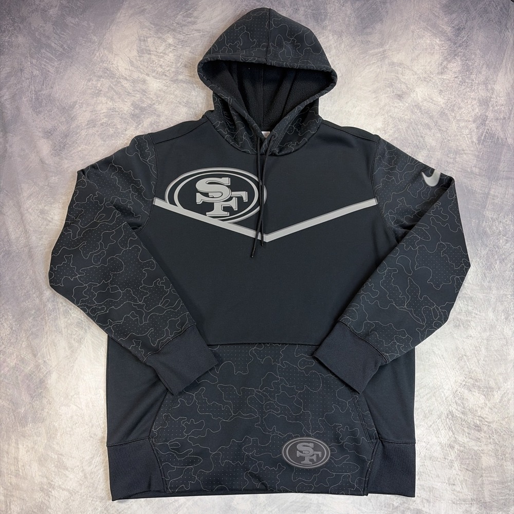 Nike San Francisco 49ers Hoodie Mens Medium Black Camo Therma-FIT Sweatshirt